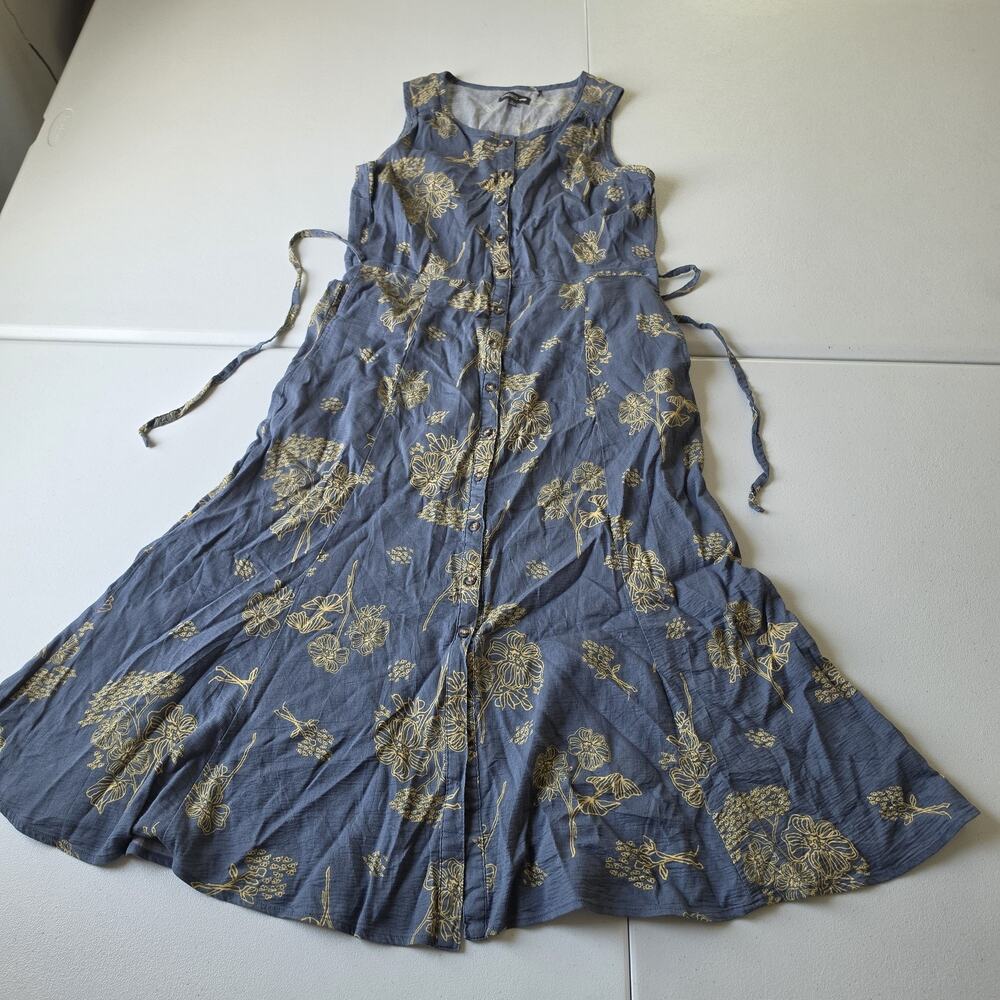 Toad&Co Dress Womens S Blue Floral Organic Cotton Button Front Midi Sundress
